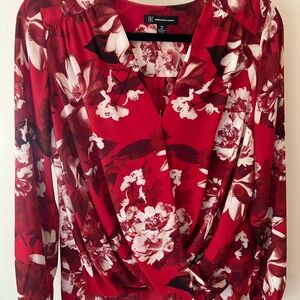 INC International Concepts Red Floral Blouse